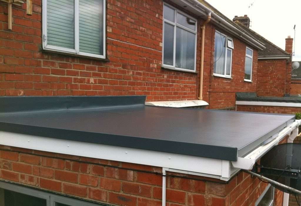 Fibreglass flat roof on a single-storey extension